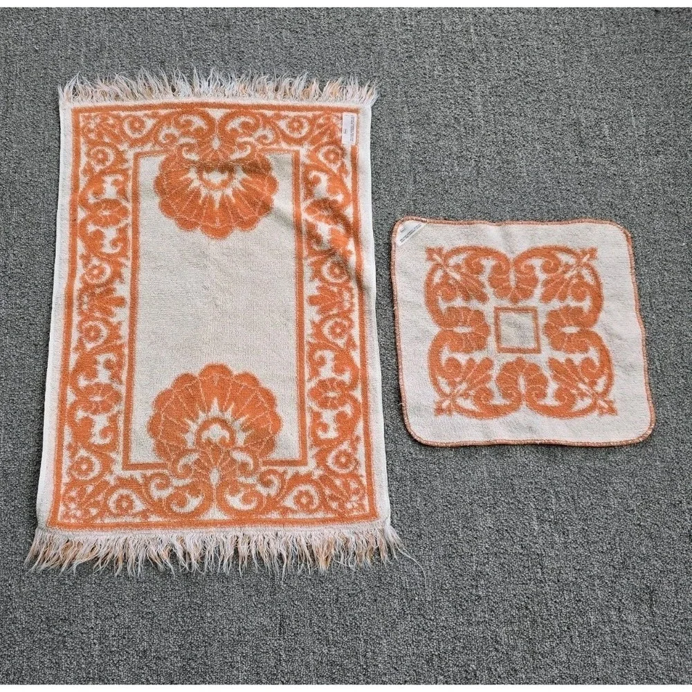 Vintage Sears Drylon Hand Towel And Wash Cloth Orange Retro MCM